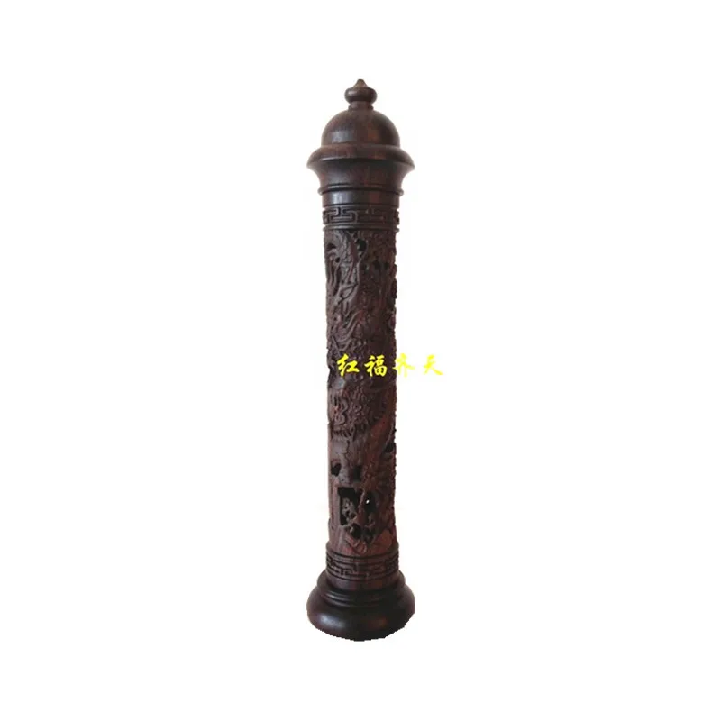 Vertical mahogany ebony wood carvings dragon incense box incense hollow cylindrical wooden incense box wood antique incense burn