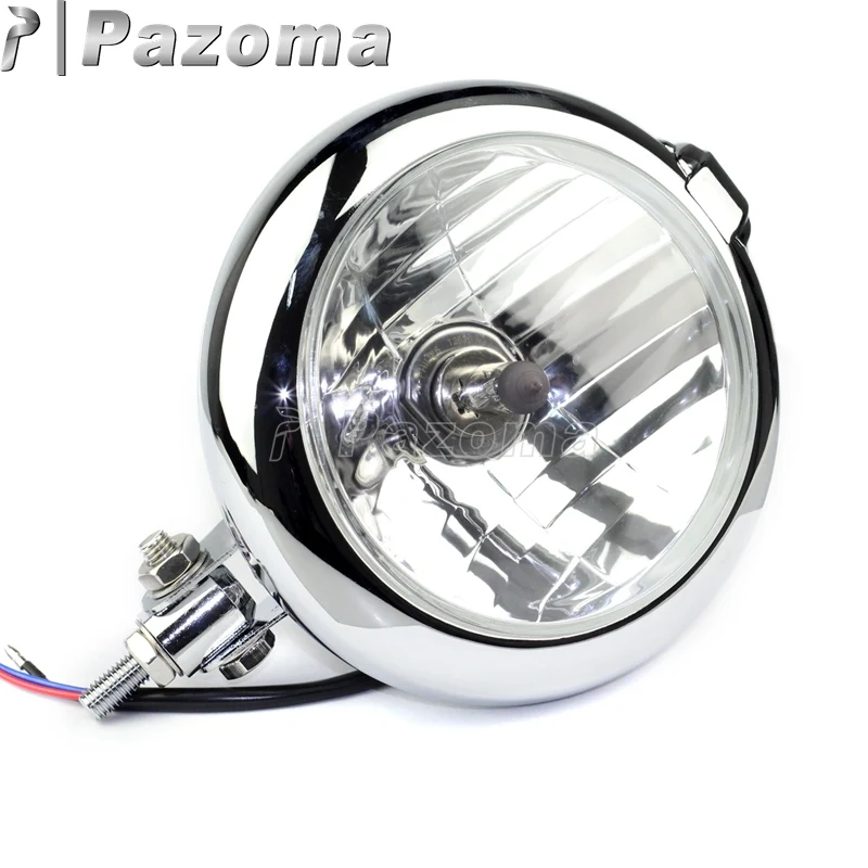 Pazoma Emark Chrome Classic Vintage Unity Head Light Lamp Motorcycle H4 Headlights for Harley Bobber Chopper Custom