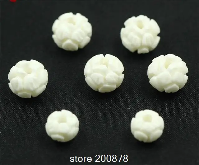 Cuentas de hueso de Yak blanco tallado a mano, cuentas sueltas de oración de loto Padma, Mala, 8mm, 10mm, 12mm, 14mm, TSB0321, 10 unidades