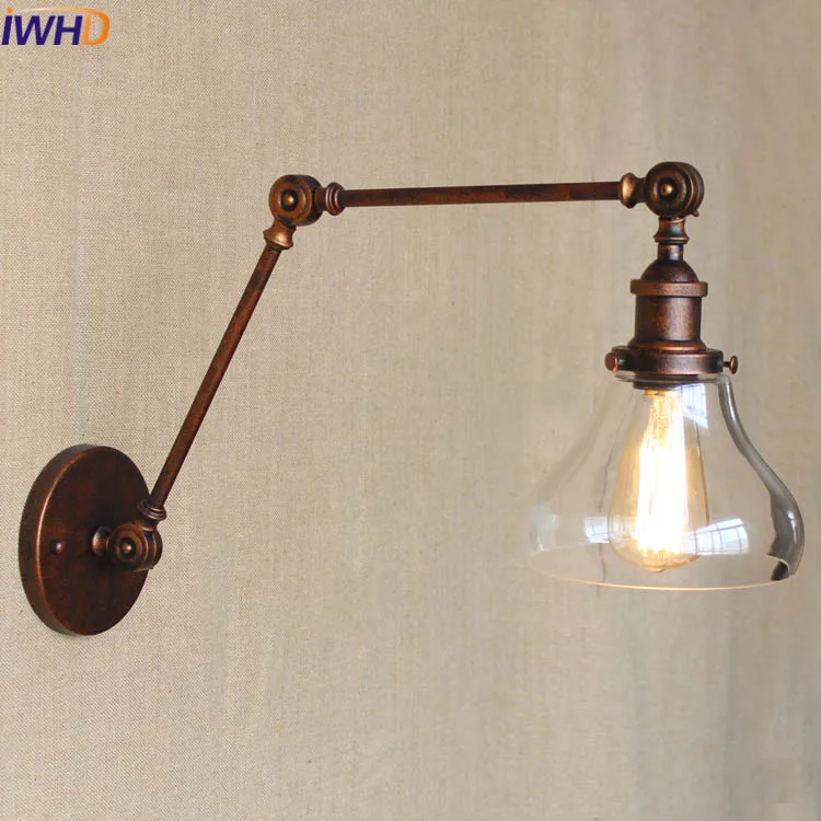 IWHD Swing Long Arm Light Loft Style Vintage Industrial Wall Lamp Led Wrought Iron Sconce Beside arandela  Beside reading light