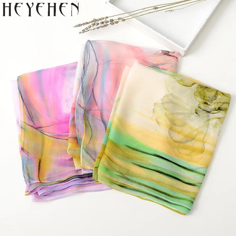 New Design Chiffon Georgette Silk Feeling Scarf Tulip Flower Gradient Color Bandana Summber Beach Sarong Scarf&Shawl HY27