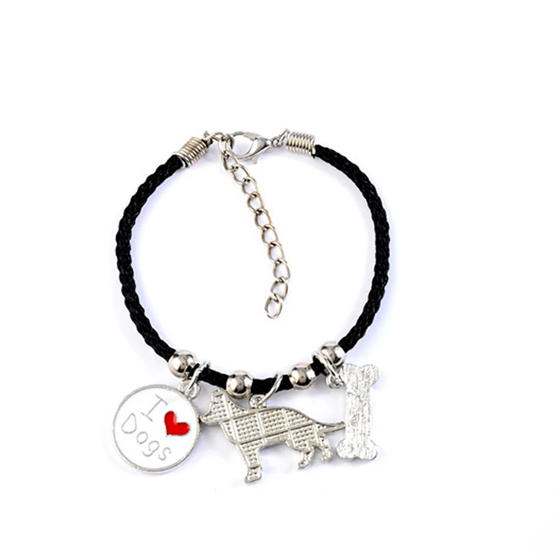 German Shepherd dog charm bracelets for men women girls rope chain silver color alloy pendant male female bracelet friends gift