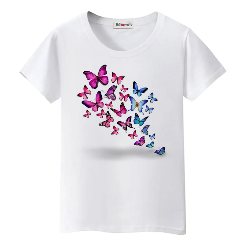 

BGtomato New style butterfly tshirt summer beautiful shirts colorful top tees brand new women t-shirt hot sale