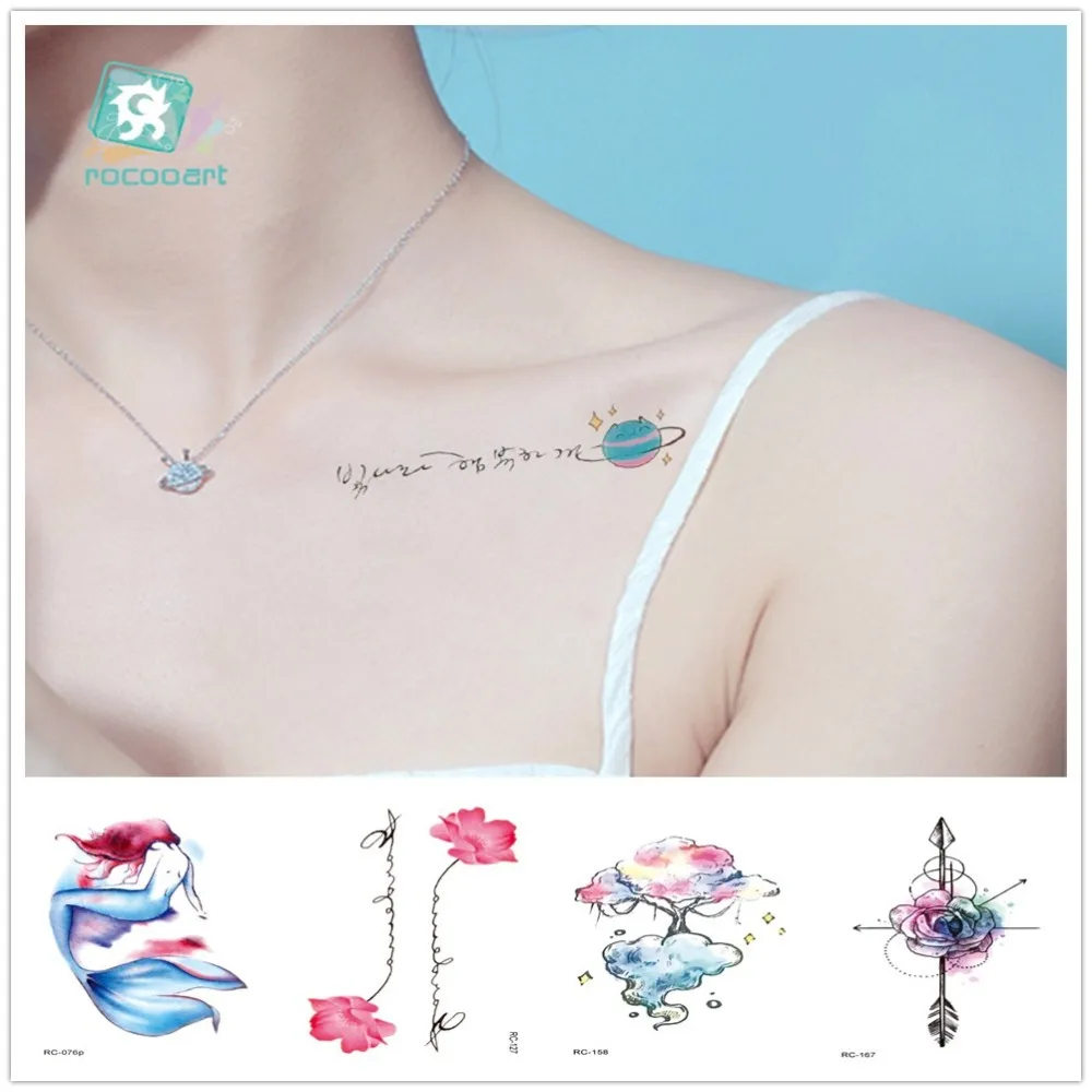 Татуировки-для-рук-rocooart-наклейки-со-стрелками-Цветочные-татуировки-боди-арт-татуировки-для-женщин-временные-татуировки-с-фламинго-для-ног