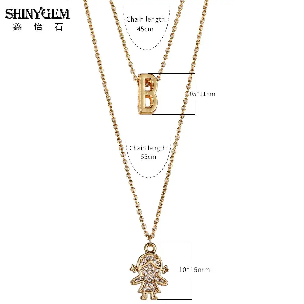 ShinyGem Double Layer Sweater Creative Design Gold Plating 26 Letters Long Boy&Girl Pendant Necklace For Women