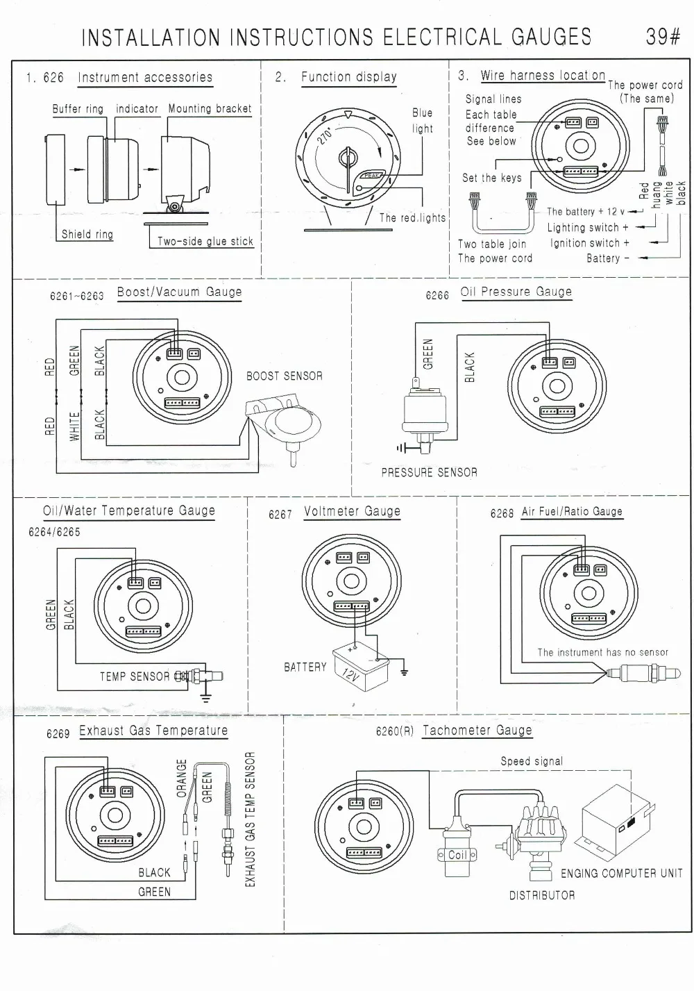 Dynoracing turbo boost gauge bar ,water temperature,oil temperature  ,oil pressure  ,tachometer ,volt ,exhaust gas gauge