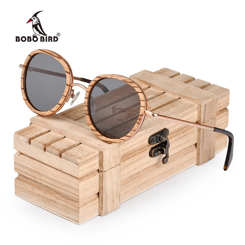 

BOBO BIRD Sunglasses Polarized Women Wood Sun Glasses Metal Temple Retro Men Eyewear lunette de soleil femme Mother's Gift