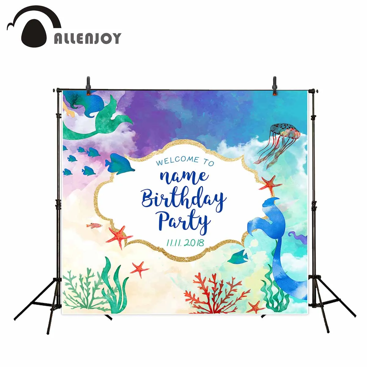 Allenjoy mermaid photo background wonderland children birthday party background sea theme background jellyfish photocall