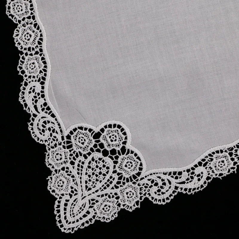 A005: White premium cotton lace handkerchiefs crochet hankies for women/ladies wedding gift