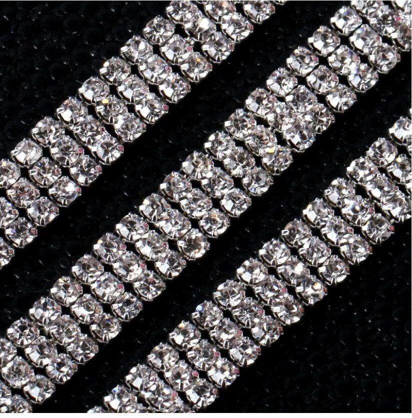 Free Exprress Shipping 200 yards 3rows Sew On Rhinestone Chain, Rhinestone Applique,Wedding Applique,Rhinestone Trim LSRT12184-1