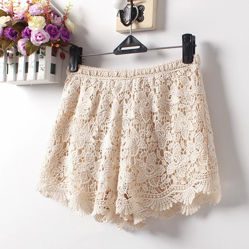 Summer 2022 New Women Sexy Lace Shorts Cotton Floral Lace Crochet Mini Shorts Leisure Short Trousers