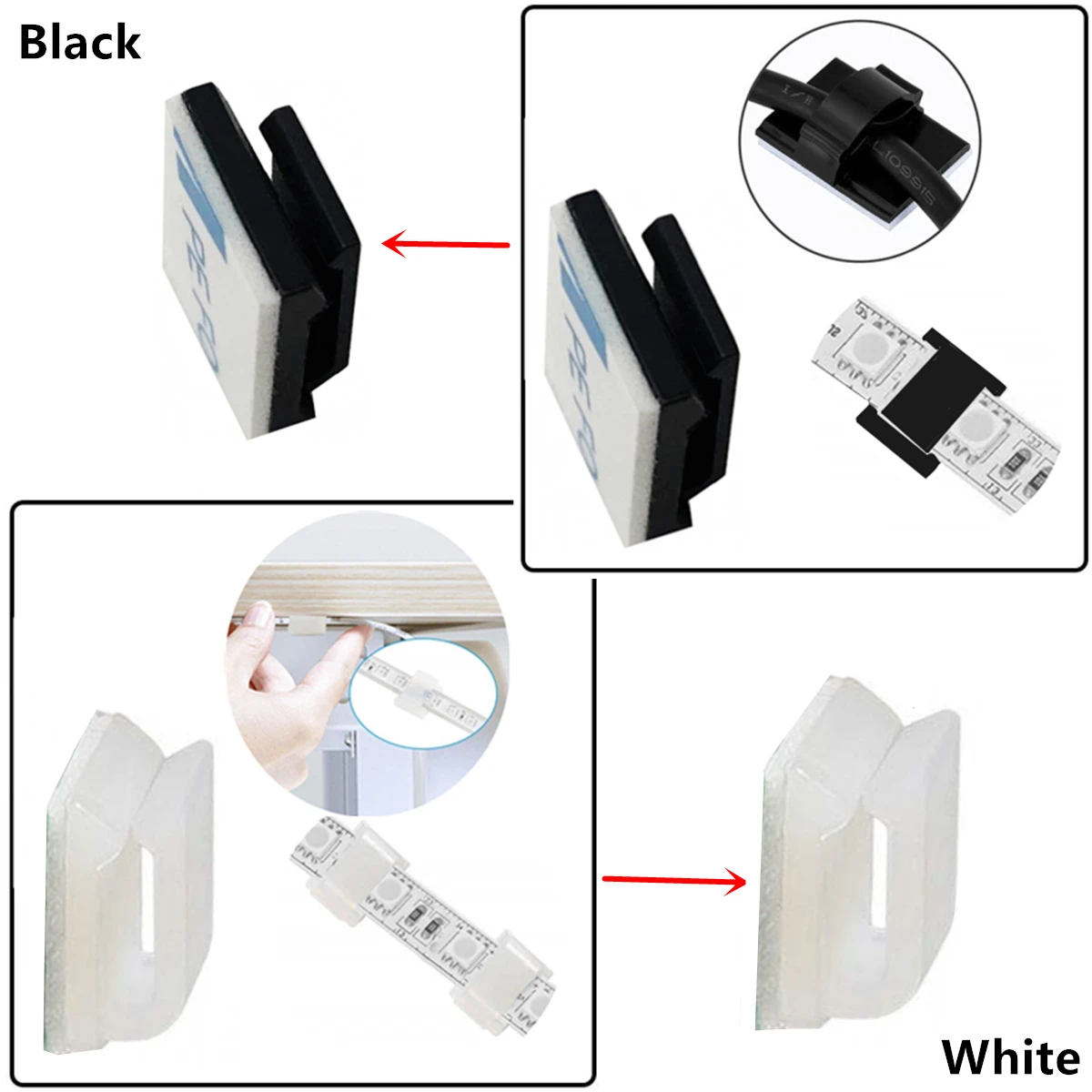 10Pcs/Lot Self-adhesive Wire Bundle Holder Tie Mount Clip for 10mm wide RGB Fix LED Strip lights Connector Tie Mount Suitable