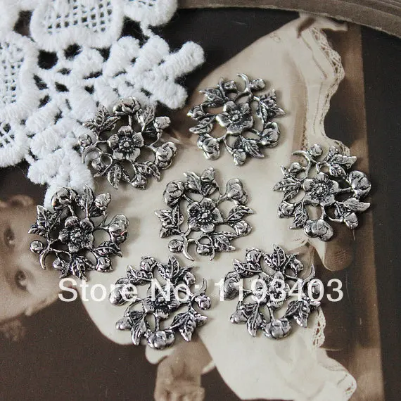 Min.mix order($9.9) 20PCS Antiqued 15mm Silver plated  brass Filigree Jewelry  Setting Cab Base Connector Finding (FILIG-AS-22)