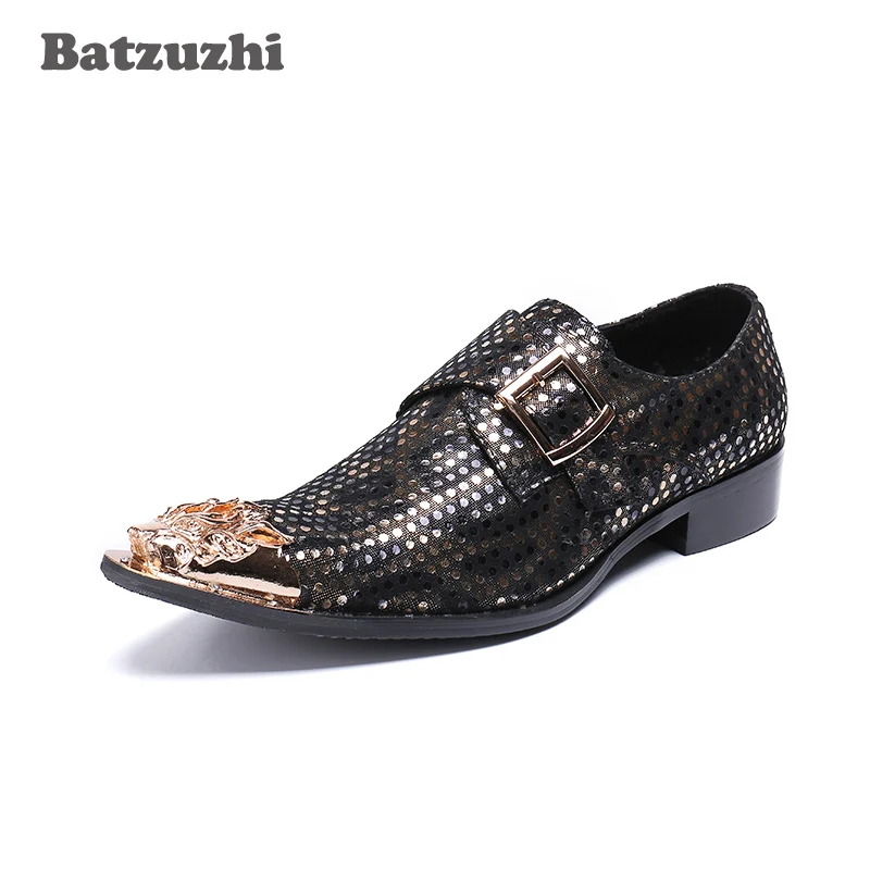 Batzuzhi Italian Style Fashion Mens Shoes Pointed Metal Toe Genuine Leather Men Dress Shoes Designer's Party, Business Shoes Men