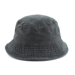 Washed Cotton Black Bucket Hat Men Panama Summer Denim Boonie Hat UV Sun Protection Hiking Fishing Hat Bob Chapeau