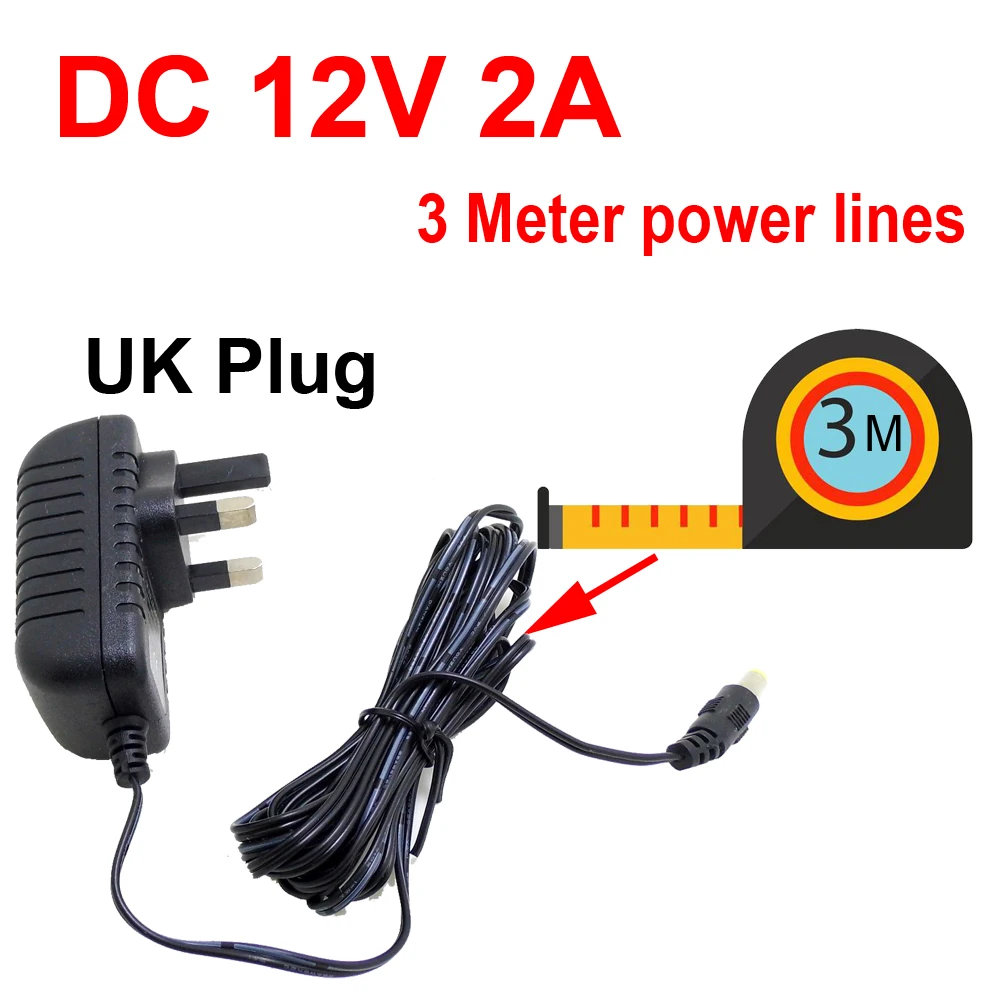 

3 Meters UK Power Adapter Charger Plug AC/DC 3M Power Cable Extension cord for CCTV Camera AC 100-240V DC 12V 2A (2.1mm * 5.5mm)