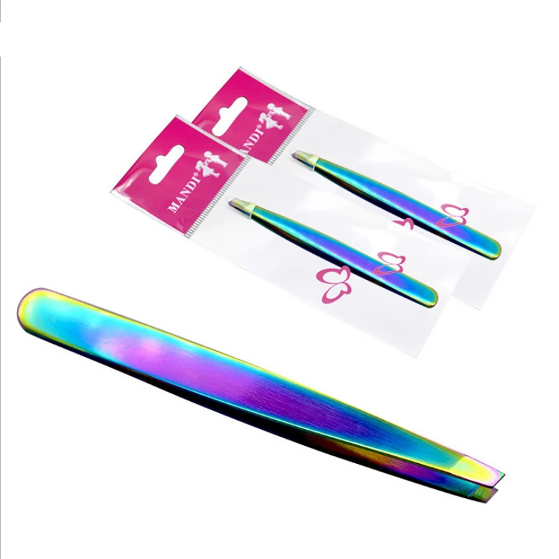 Rainbow Eyebrow Tweezer Color Stainless Steel Slanted Professional Anti-static Face Hair Remover Makeup Tools