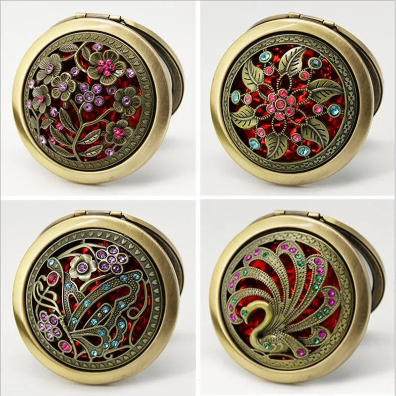 RED Bronze color flower Metal Portable pocket mirror two-sides folding makeup mirror Vintage butterfly Cosmetic mirrors