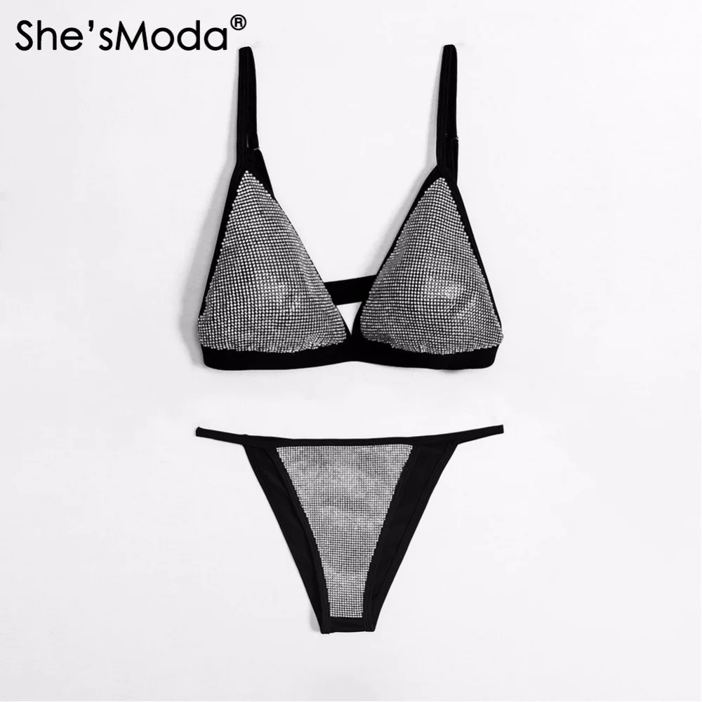 She\'sModa-Bikini Sexy con diamantes de imitación para mujer, conjunto de Bikini para mujer, novedad de 2018