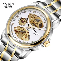 Fashion 2019 Wlisth Men Business Mechanical Watches Skeleton Hand Wind Wrist watch Stainless Steel & LEather Band Gift Clocks