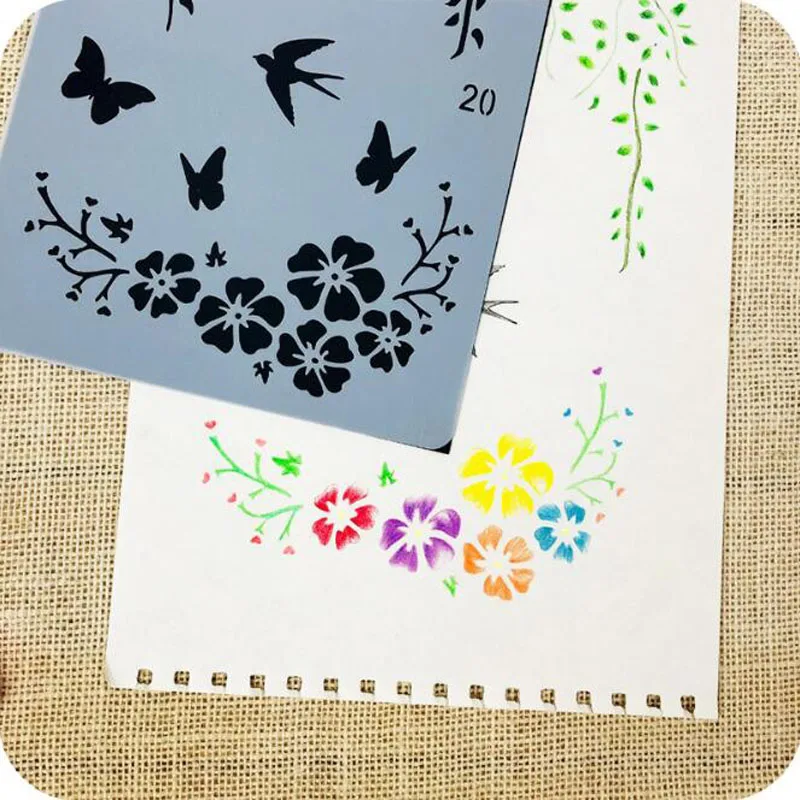 1pc Lace Ruler Graffiti Painting Template Children'S Puzzle Stationery Coloring Embossing Plant Flower Openwork Stencils