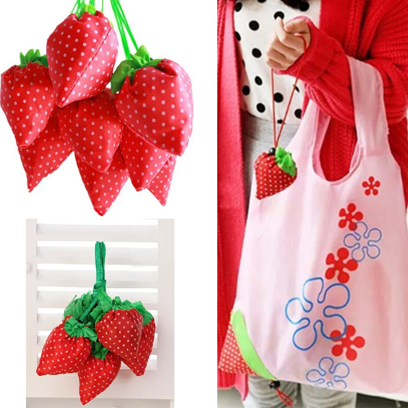 ISKYBOB Hot Eco Storage Handbag Strawberry Foldable Shopping Bags Reusable Folding Grocery Nylon Large Bag Random Color