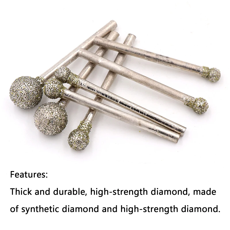 5Pcs Schuurmiddelen Slijpen Hoofd Diamond Coated Sferische/Bal Hoofd Repareren Slijpen Bit 3Mm Schacht Dremel Bramen rotary Tool
