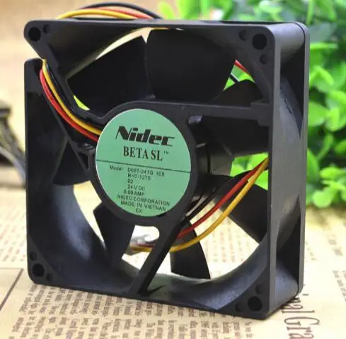 Genuine 80*80*25 DC24V Nidec 0.09A D08T-24TG 10B 8cm 3 wire cooling fan