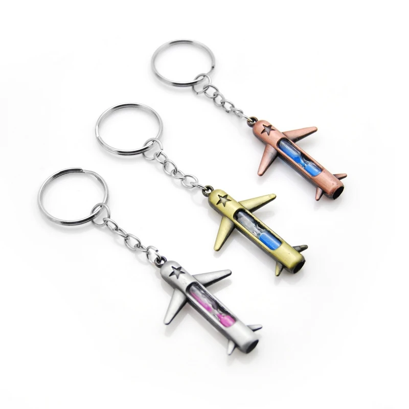 Vintage Hourglass Sand Airplane Key Chain For Men Metal Fighter Keychain On School Bag Boys Jewelry Boyfriend Party Gift