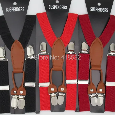 BD027-- 10pcs/lot Hot 2.5*65cm 12 colors Leather Baby Suspenders High quality 4 clips adjustable elastic braces Kids Accessories