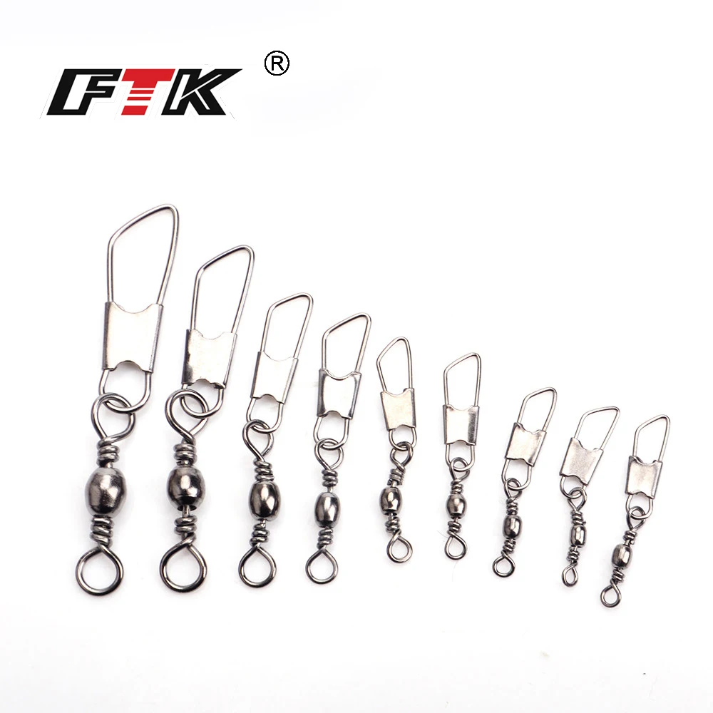 FTK 1 Pack 10PCS/Lot 4#-22# Fishing Swivel Barrel Swivels With Snap FishHook Lure Connector Terminal Fishing Tackle Shop