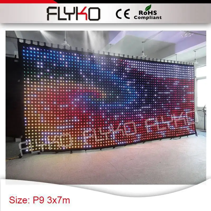 P9cm Black fireproof velvet cloth surprise price led curtain design backdrop 10ft * 23ft