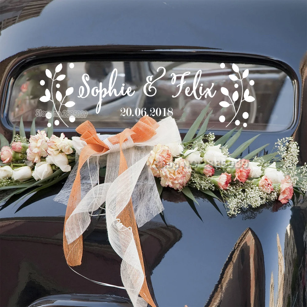 Floral Customised Name Date Stickers DIY Wedding Car Decor Vinyl Decal personalised Bride Groom Names With Wedding Date LC777