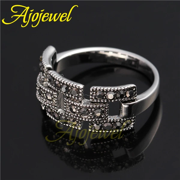 Ajojewel Brand Quality Fashion CZ Female Jewelry Retro Vintage Link Ring Black For Women Size 7,8,9