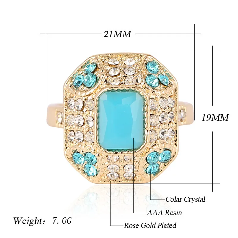 Kinel Crystal Ring Fashion Dubai Color Gold Vintage Jewelry Square Black Main Stone Rings For Women Love Gifts 2016 New