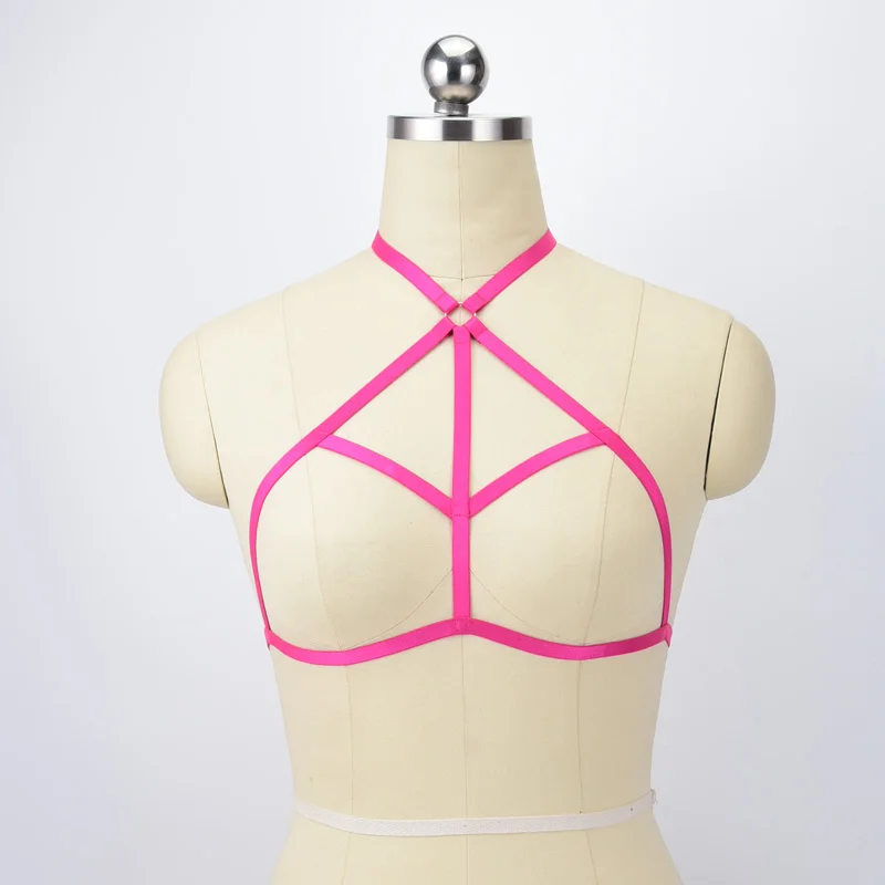 

Colorful Open Chest Cage Bra Women Crop Top Bondage Lingerie Harajuku Gothic Harness Belt 90's Fetish Wear Pole Dance Wear O0543