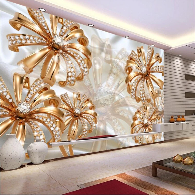 

wellyu European palace gold diamond flower jewelry TV background wall custom large mural wallpaper papel de parede