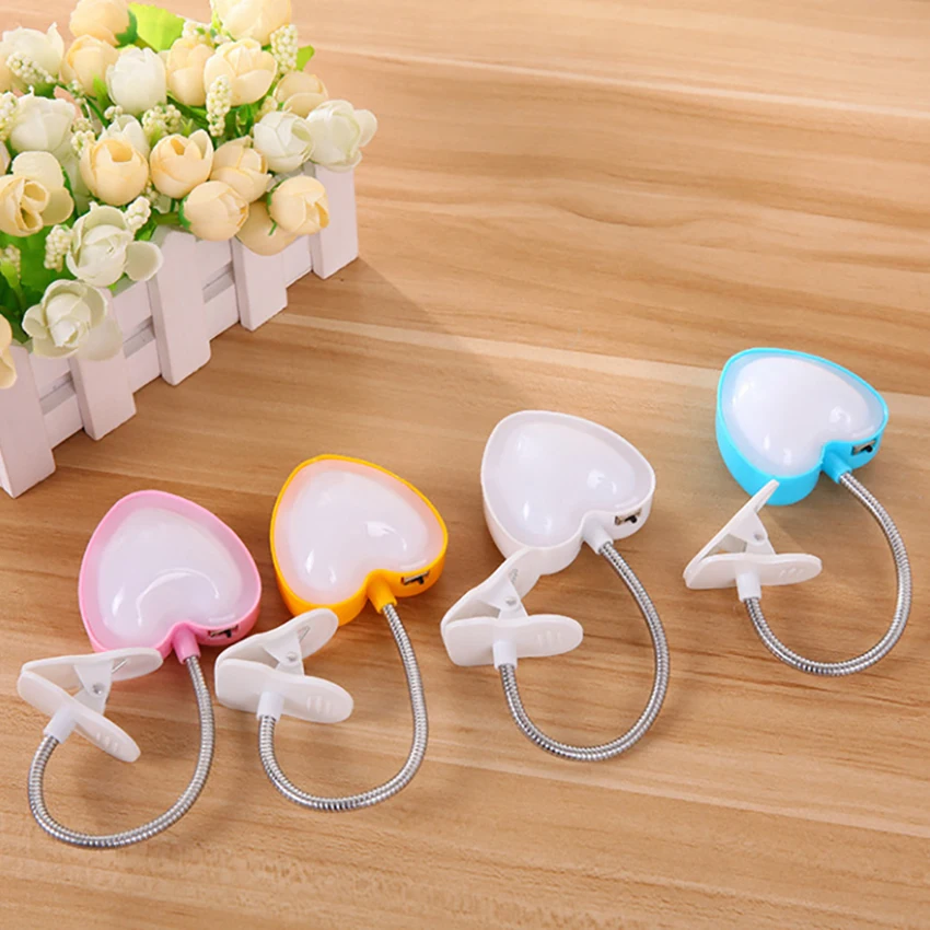 Heart Shape Clip-on LED Book Light Bedroom Flexible Reading Lamp Eyes-protect Energy-save Night Light Students Learning Lighting