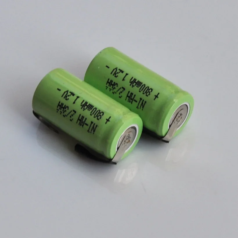 2-10PCS 1.2V 2/3AA rechargeable battery 800mah 2/3 AA ni-mh nimh cell with soldering tabs for Electric razor shaver solar light