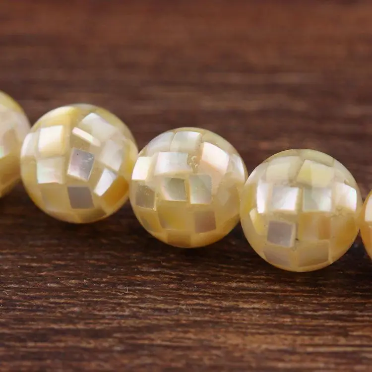 10mm Natural Shell Round Ball Mosaic Beads MOP White Grey Yellow Pink Abalone Shell Loose Beads DIY Jewelry Making