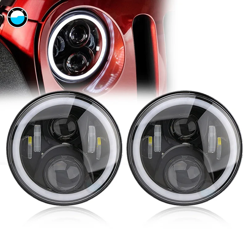 

2pcs 7 inch Round LED Halo Headlights For Jeep Wrangler JK 2007-2017 7" LED Round Headlights With H4 High Low .