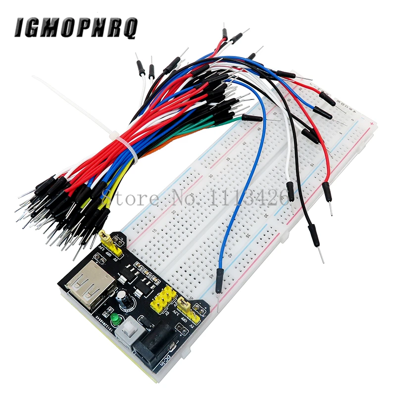 MB102 Breadboard power module + MB-102 830 points Solderless Prototype Bread board for arduino kit + 65pcs Jumper Wires Cable