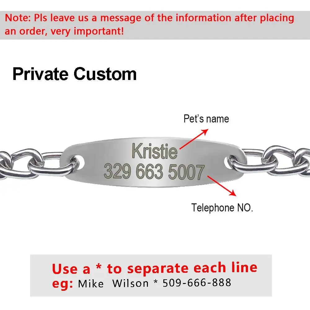 Large Dog Collar Chain Choke Personalized Pet Collars Silver Dogs Pitbull Training Slip Choker Free Engraving Tag Nameplate
