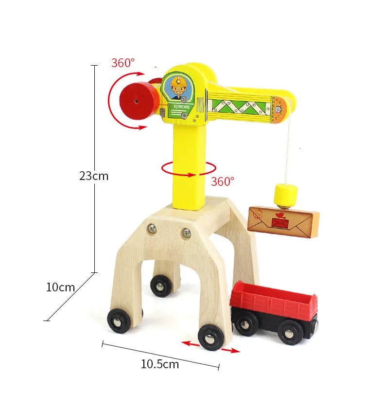 

EDWONE Move Crane and One Tender Beech Wooden Railway Train Circular Track Accessories fit for Biro