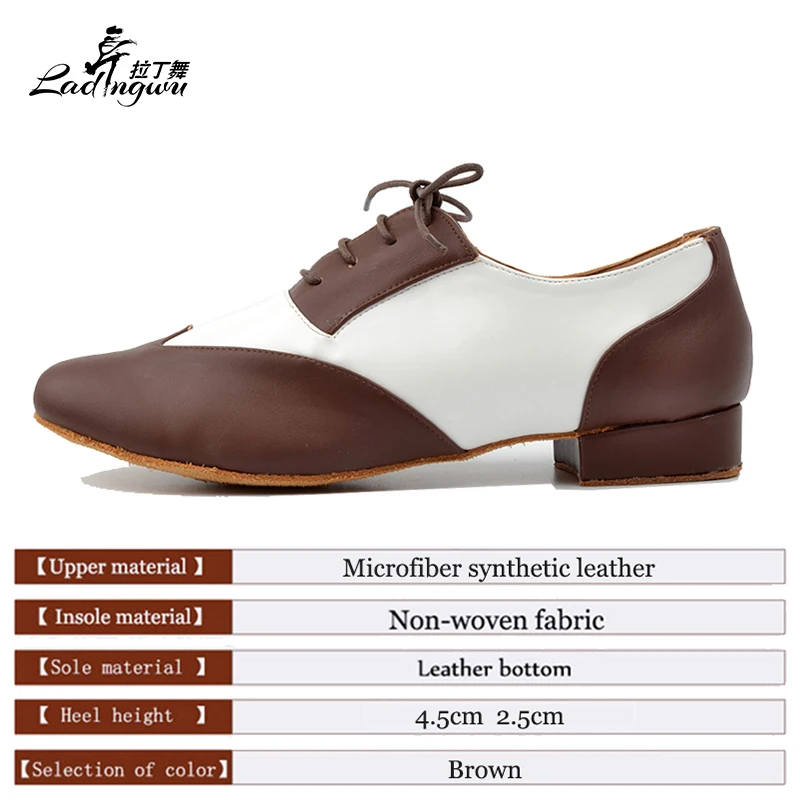 Ladingwu New Brand Modern Men\'s Ballroom Tango Waltz Latin Dance Shoes Microfiber Synthetic Leather Heel 2.5/4.5cm