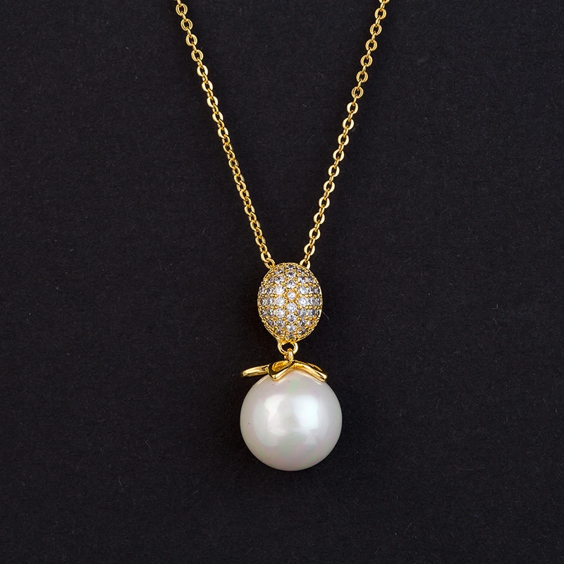 HadiyanaTrendy Noble Lady Micro Inlaid Pendant Earrings Set Simple Pearl AAA Cubic Zirconia Necklace Party Jewelry Gift TZ8094