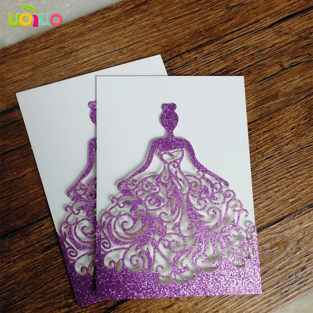 

Luxury Purple Wedding Invite Delicate Design New Glitter Paper Girl's 16 Birthday Invitation Card