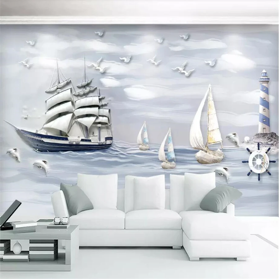 

wellyu Custom wallpaper 3d papel de parede photo murals embossed sailing underwater world smooth sailing background wall paper