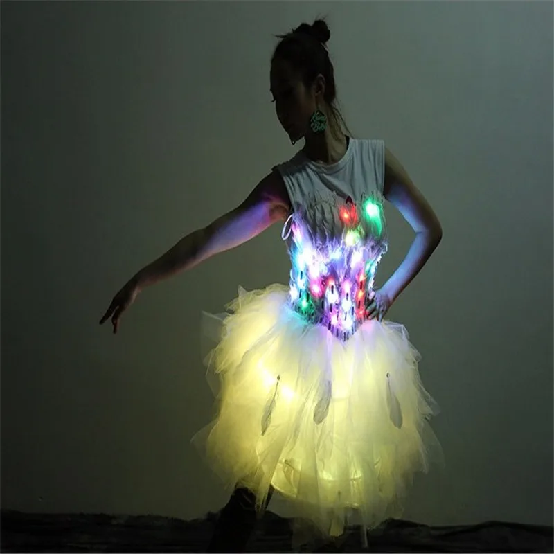 LZ09 Stage Luminous Clothing Nightclubs Bar Sexy Women wears led costumes lighted dresses ballroom dance singer cloth skirt led