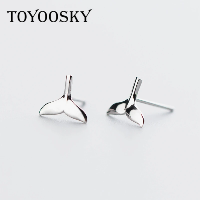 925 Sterling Silver Unique Design Whale Mermaid Tail Stud Earrings Prevent Allergy Ear Studs Contracted Jewelry